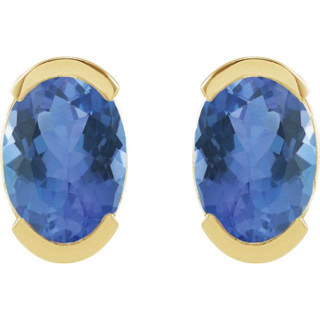 14K Yellow 6x4 mm Natural Tanzanite Stud Earrings