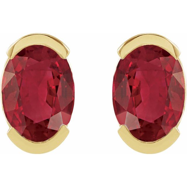 14K Yellow 6x4 mm Lab-Grown Ruby Stud Earrings