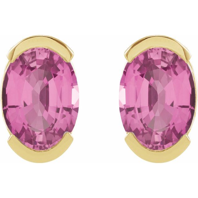 14K Yellow 6x4 mm Lab-Grown Pink Sapphire Stud Earrings