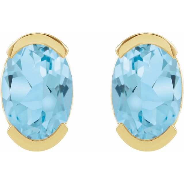 14K Yellow 6x4 mm Natural Sky Blue Topaz Stud Earrings