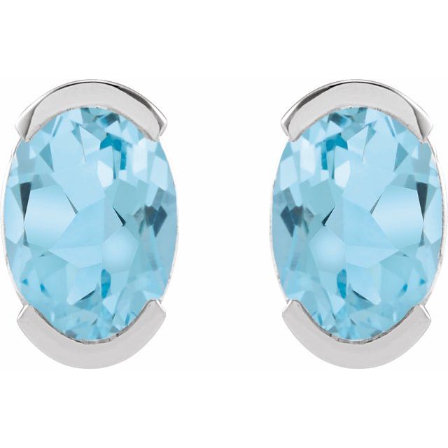 14K White 6x4 mm Natural Sky Blue Topaz Stud Earrings