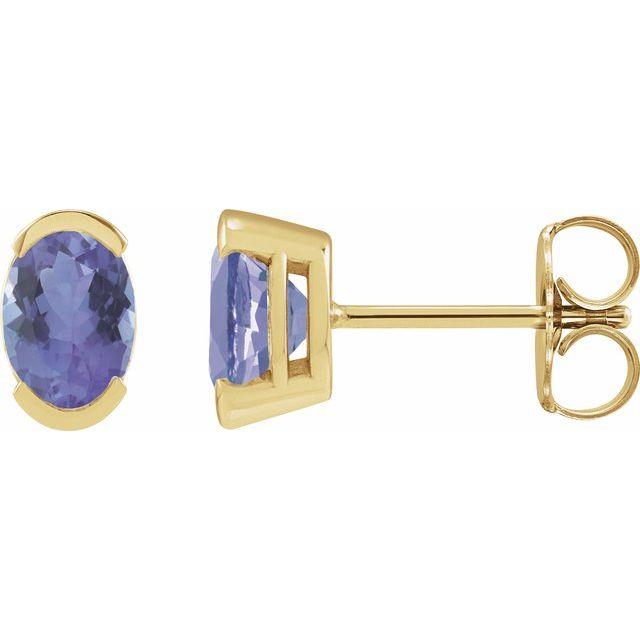 14K Yellow 6x4 mm Natural Tanzanite Stud Earrings