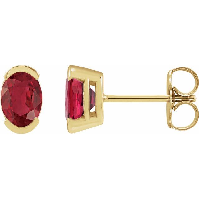 14K Yellow 6x4 mm Lab-Grown Ruby Stud Earrings