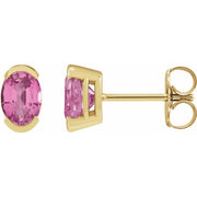 14K Yellow 6x4 mm Lab-Grown Pink Sapphire Stud Earrings