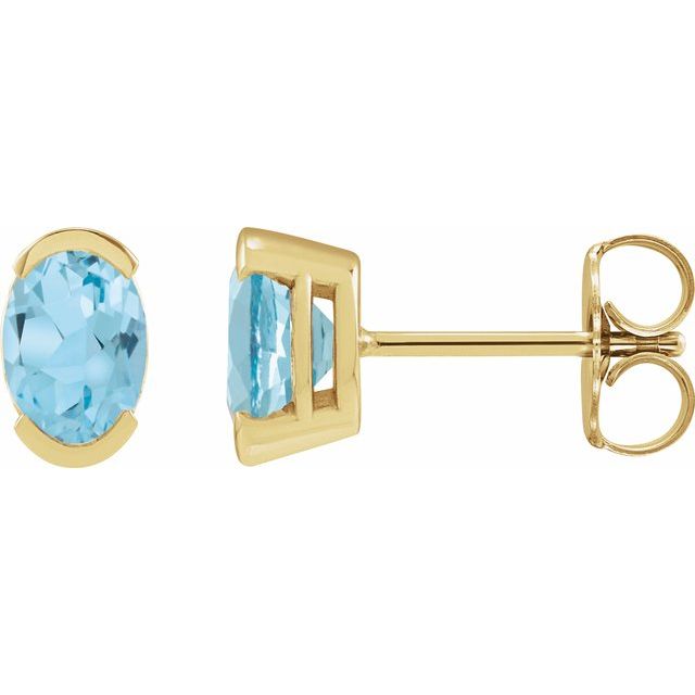 14K Yellow 6x4 mm Natural Sky Blue Topaz Stud Earrings