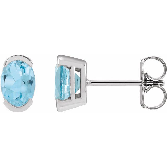 14K White 6x4 mm Natural Sky Blue Topaz Stud Earrings