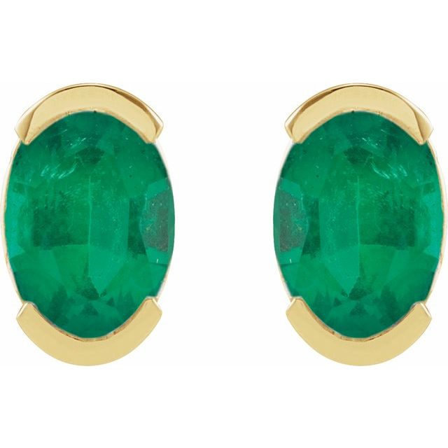 14K Yellow 6x4 mm Lab-Grown Emerald Stud Earrings