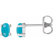 Sterling Silver 7x5 mm Oval Natural Turquoise Earrings