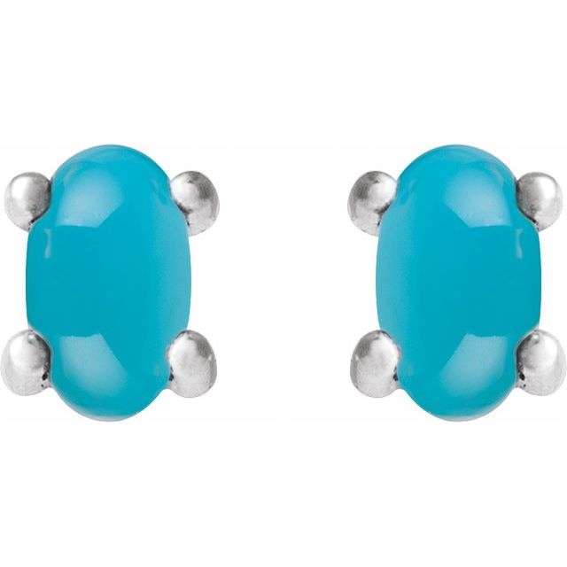 Sterling Silver 7x5 mm Oval Natural Turquoise Earrings