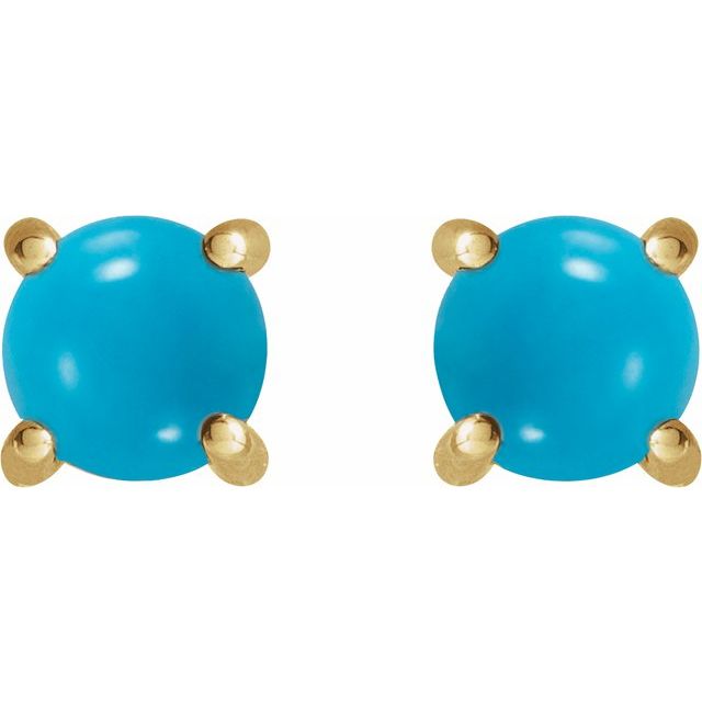 14K Yellow 6 mm Natural Turquoise Earrings