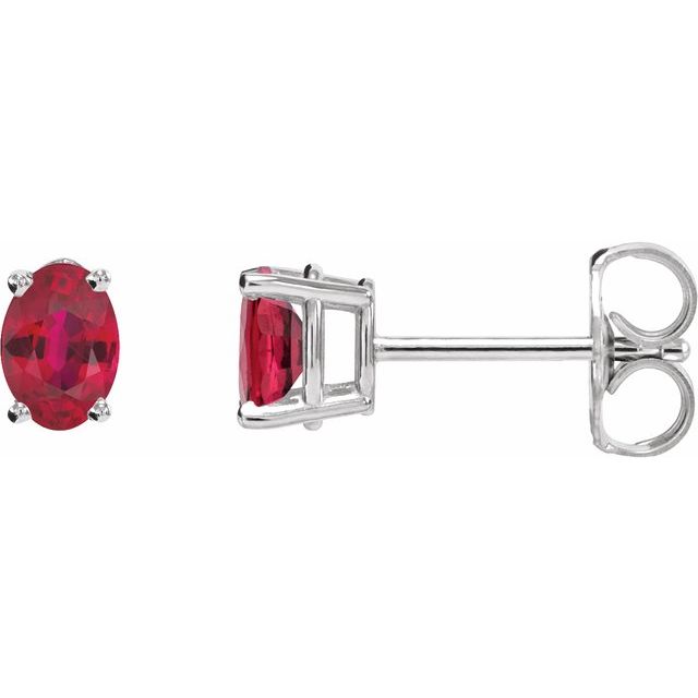 14K White Natural Ruby Earrings