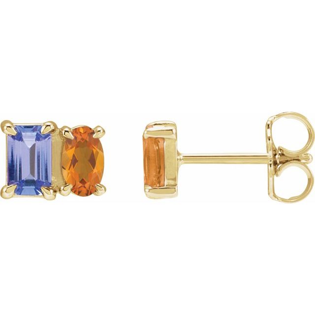 14K Yellow Natural Tanzanite & Natural Citrine Two-Stone Stud Earrings