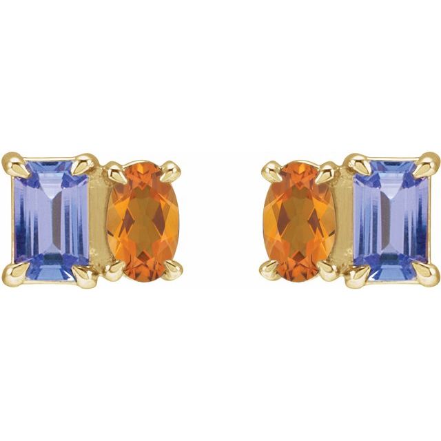 14K Yellow Natural Tanzanite & Natural Citrine Two-Stone Stud Earrings
