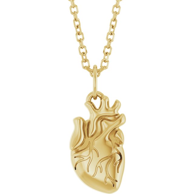 14K Yellow Anatomical Heart 16-18' Necklace