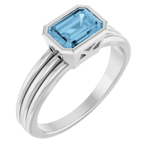 14K White Natural Sky Blue Topaz Ring