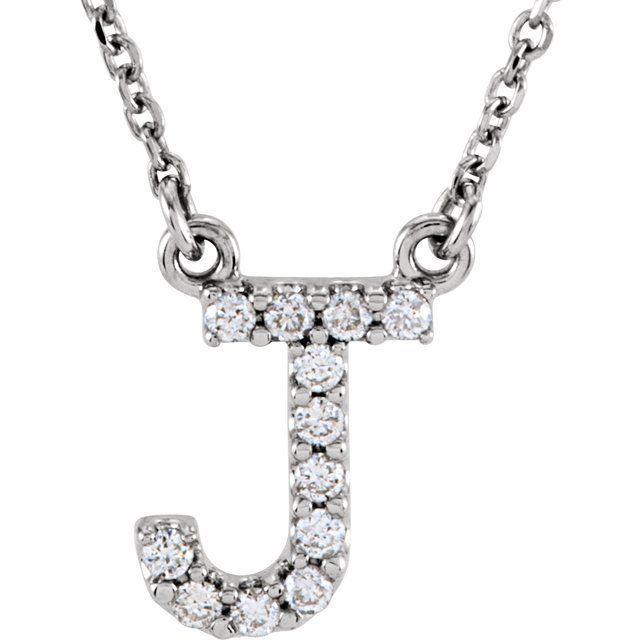 14K White 1/10 CTW Natural Diamond Initial J 16' Necklace