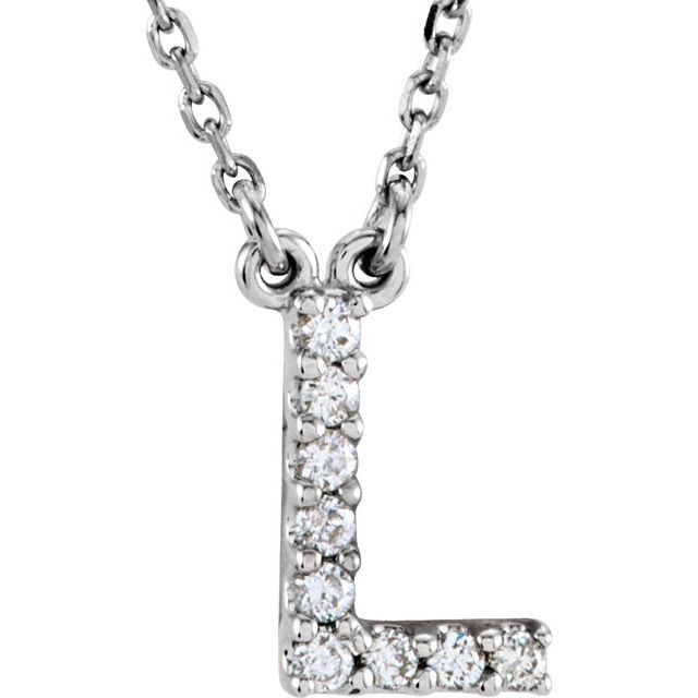 14K White .08 CTW Natural Diamond Initial L 16' Necklace
