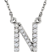 14K White 1/8 CTW Natural Diamond Initial N 16' Necklace