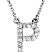 14K White 1/8 CTW Natural Diamond Initial P 16' Necklace