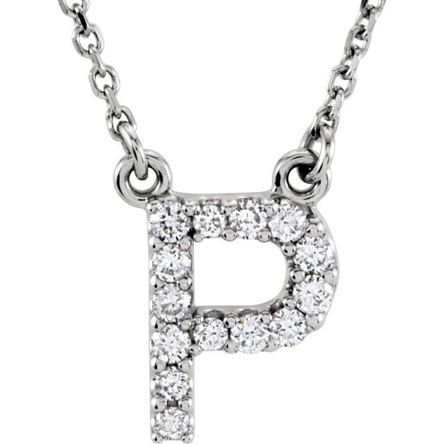 14K White 1/8 CTW Natural Diamond Initial P 16' Necklace