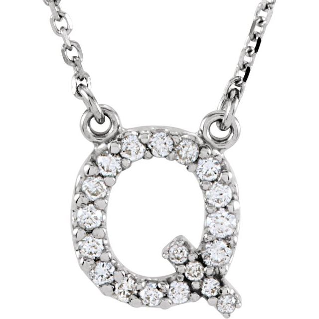 14K White 1/6 CTW Natural Diamond Initial Q 16' Necklace