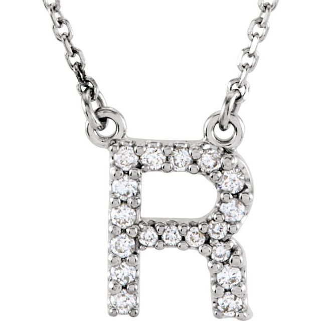 14K White 1/8 CTW Natural Diamond Initial R 16' Necklace