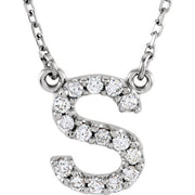 14k White 1/8 Ctw Natural Diamond Initial S 16' Necklace