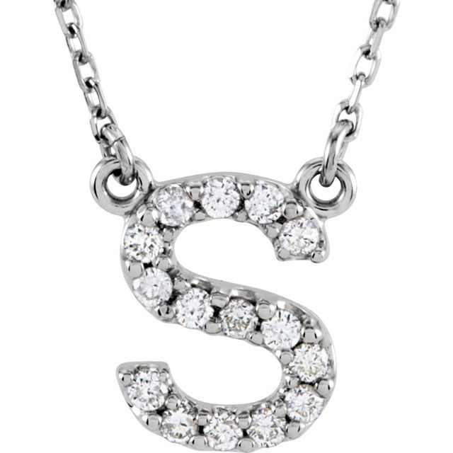 14k White 1/8 Ctw Natural Diamond Initial S 16' Necklace