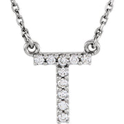 14K White 1/10 CTW Natural Diamond Initial T 16' Necklace