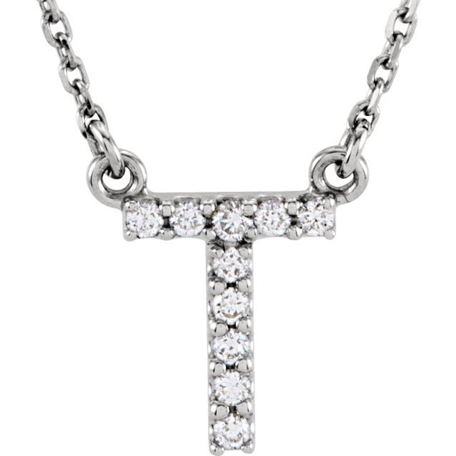 14K White 1/10 CTW Natural Diamond Initial T 16' Necklace
