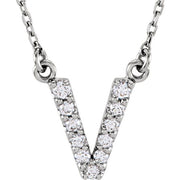14K White 1/10 CTW Natural Diamond Initial V 16' Necklace