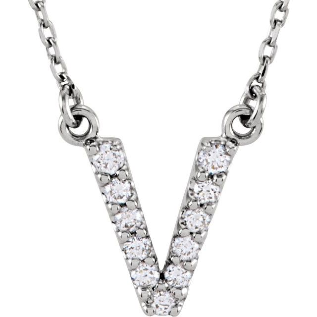 14K White 1/10 CTW Natural Diamond Initial V 16' Necklace