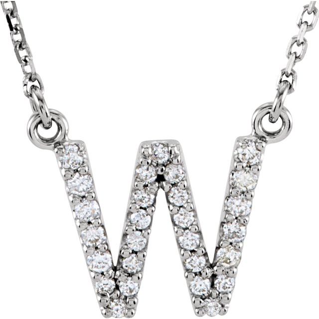 14K White 1/8 CTW Natural Diamond Initial W 16' Necklace