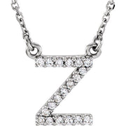 14K White .08 CTW Natural Diamond Initial Z 16' Necklace