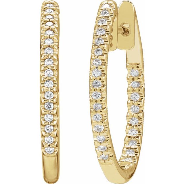 14K Yellow 1/4 CTW Natural Diamond Inside-Outside 20.8 mm Hoop Earrings