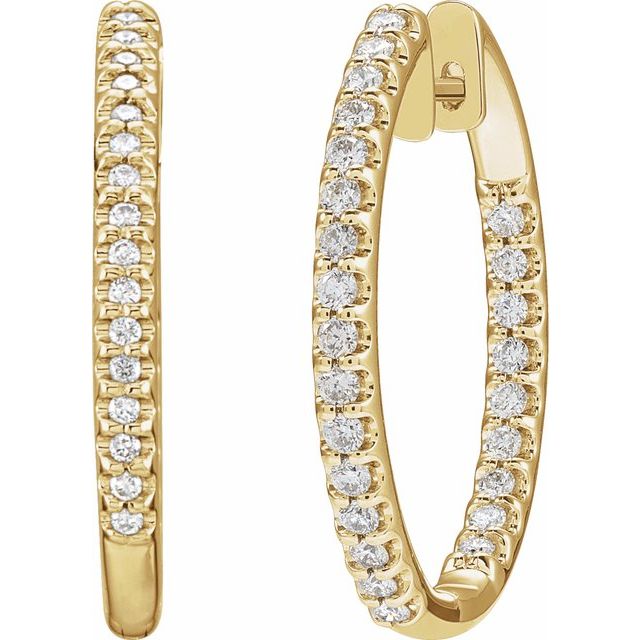 14K Yellow 1 CTW Natural Diamond Inside-Outside 27.8 mm Hoop Earrings
