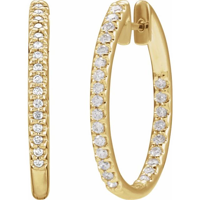 14K Yellow 3/4 CTW Natural Diamond Inside-Outside 26.7 mm Hoop Earrings