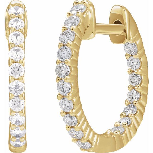 14K Yellow 1/2 CTW Natural Diamond Inside-Outside Hinged 14.5 mm Hoop Earrings