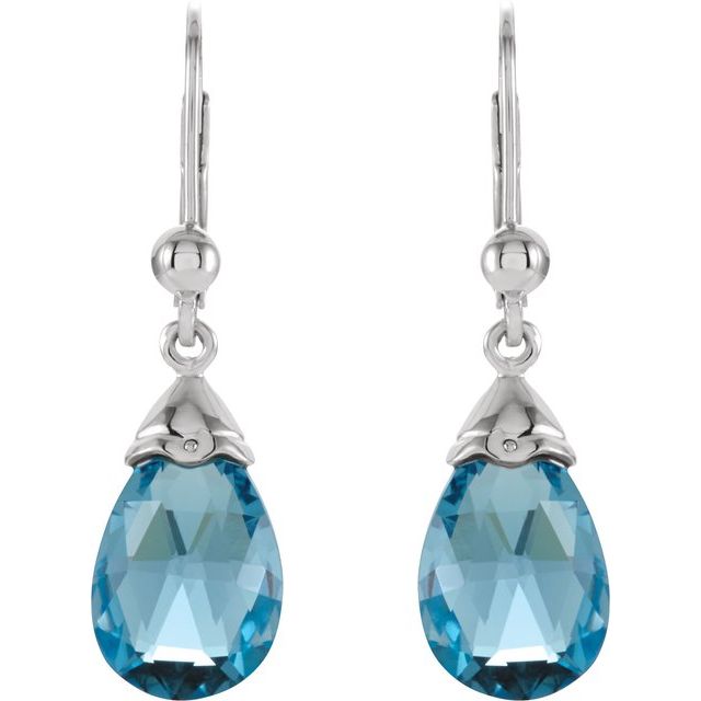14K White Natural Swiss Blue Topaz Earrings