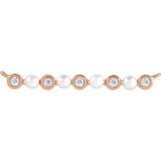14K Rose Cultured White Freshwater Pearl & .04 CTW Natural Diamond Bar Necklace Center