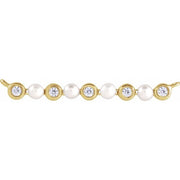 14K Yellow Cultured White Freshwater Pearl & .04 CTW Natural Diamond Bar Necklace Center