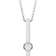 14K White 1/10 Natural Diamond Bar 16-18' Necklace