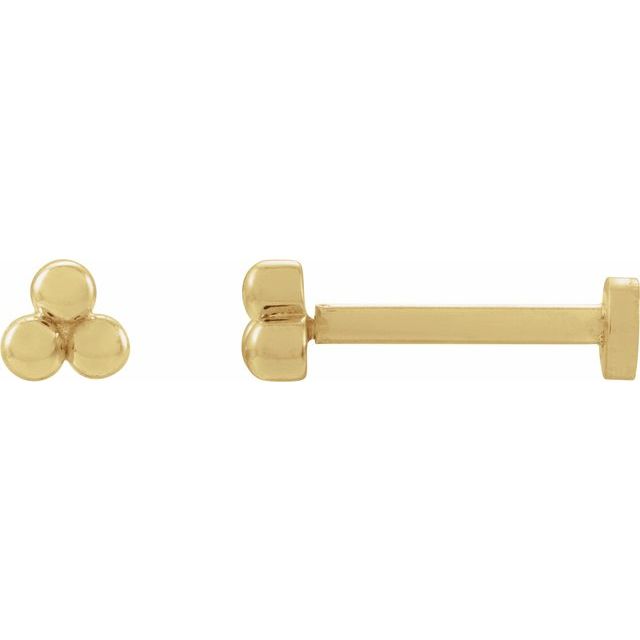 14K Yellow 3 Beads Stud Earrings