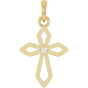 14K Yellow .02 CT Natural Diamond Cross Pendant