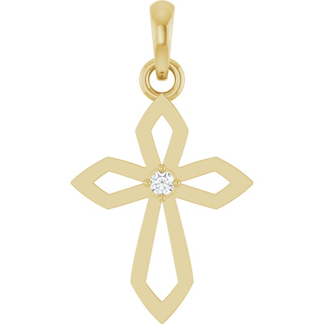 14K Yellow .02 CT Natural Diamond Cross Pendant