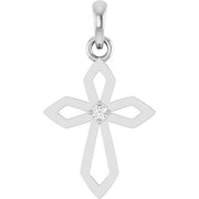 14K White .02 CT Natural Diamond Cross Pendant