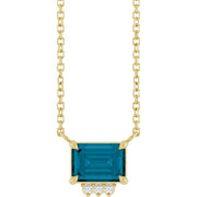 14k Yellow Natural London Blue Topaz & .025 Ctw Natural Diamond 18' Necklace