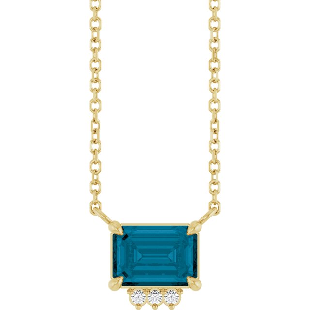 14k Yellow Natural London Blue Topaz & .025 Ctw Natural Diamond 18' Necklace