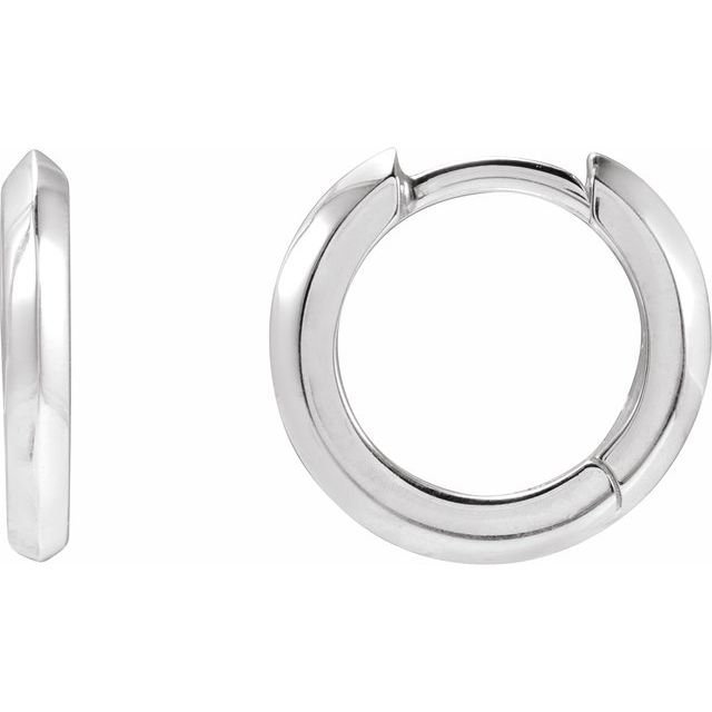 14k White Knife-edge Hinge 12.5 Mm Hoop Earrings