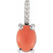 14K White 5x3 mm Natural Pink Coral & .02 CTW Natural Diamond Pendant